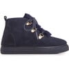 Suede Lace-Up Faux-Fur Sneaker Booties, Navy - Booties - 1 - thumbnail