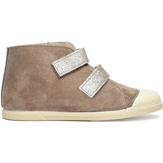 High-Top Suede Double Velcro Strapped Sneaker, Taupe