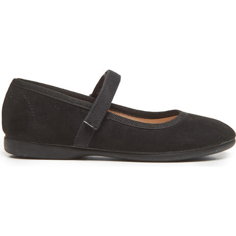 Classic Velcro Strapped Suede Mary Jane Shoes, Black