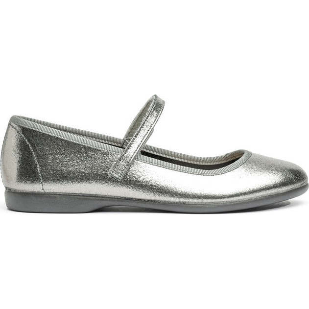 Classic Velcro Strapped Mary Jane Shoes, Silver Shimmer