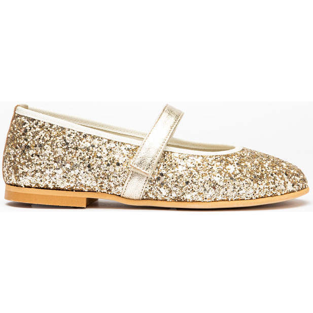 Classic Velcro Strapped Mary Jane Shoes, Gold Glitter