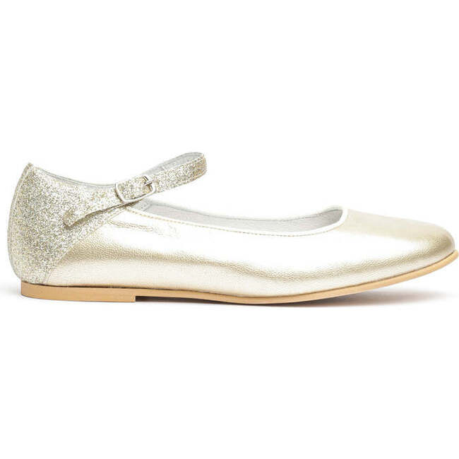 2-Tone Leather With Sparkles Mary Jane Shoes, Gold