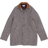 Annapurna Coat, Burgundy/Teal Houndstooth - Wool Coats - 1 - thumbnail
