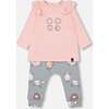 Sheep Print Top & Pant Set, Powder Pink & Blue Grey - Mixed Apparel Set - 1 - thumbnail