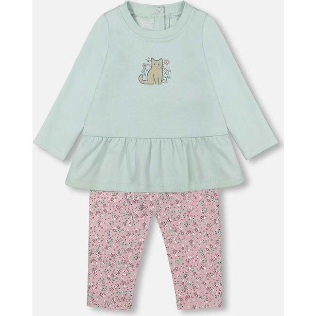 Tunic & Little Flowers Print Legging Set, Mint & Mauve