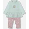 Tunic & Little Flowers Print Legging Set, Mint & Mauve - Mixed Apparel Set - 1 - thumbnail