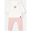 Sheep Print Onesie & Overall Set, White & Powder Pink - Mixed Apparel Set - 1 - thumbnail