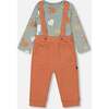 Sly Little Fox Print Onesie & Suspender Pant Set, Sage Green - Mixed Apparel Set - 1 - thumbnail
