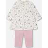 Little House Print Long Tunic & Legging Set, Mauve & Beige - Mixed Apparel Set - 1 - thumbnail