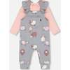 Sheep Print Onesie & Overall Set, Blue Grey & Powder Pink - Mixed Apparel Set - 1 - thumbnail