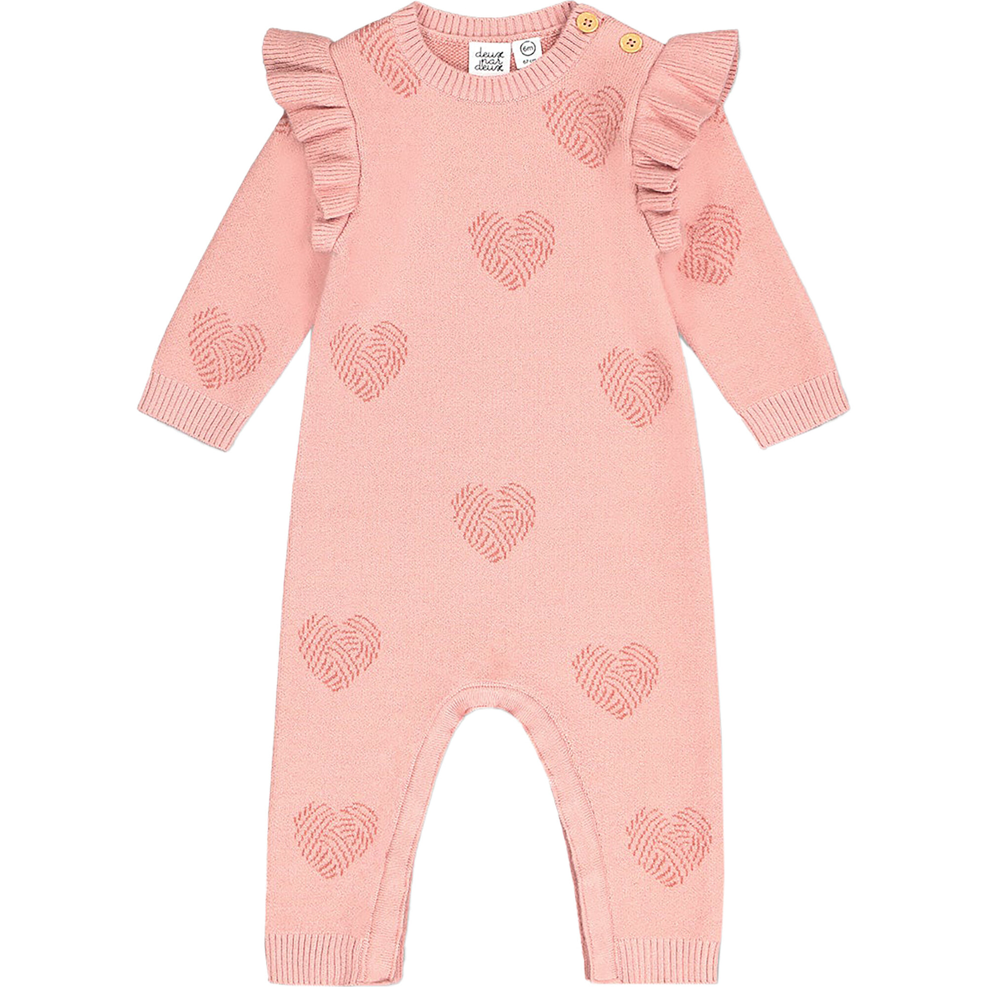 Little Heart Of Wool Knit Jumpsuit, Powder Pink - Rompers - 1