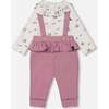 Little House Print Onesie & Suspender Pant Set, Mauve & Beige - Mixed Apparel Set - 1 - thumbnail