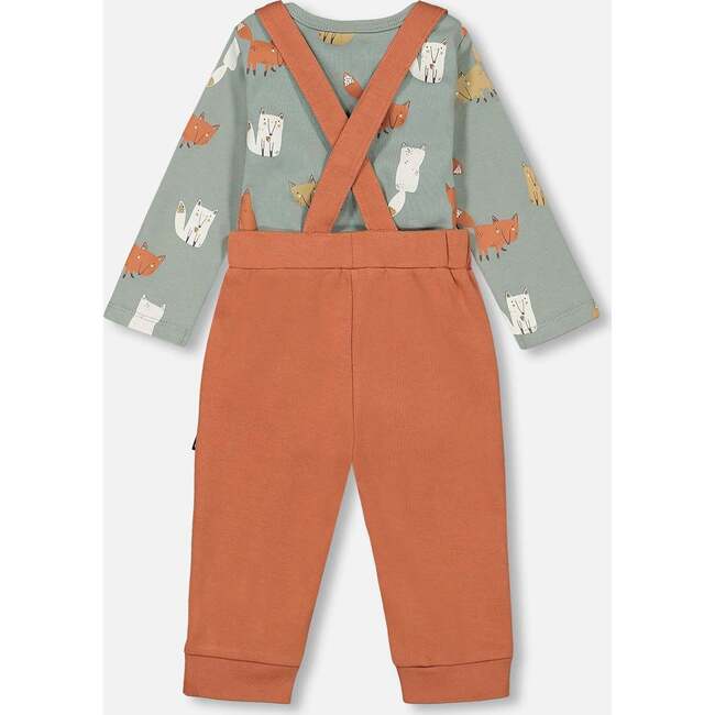 Sly Little Fox Print Onesie & Suspender Pant Set, Sage Green - Mixed Apparel Set - 2