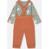 Sly Little Fox Print Onesie & Suspender Pant Set, Sage Green - Mixed Apparel Set - 2