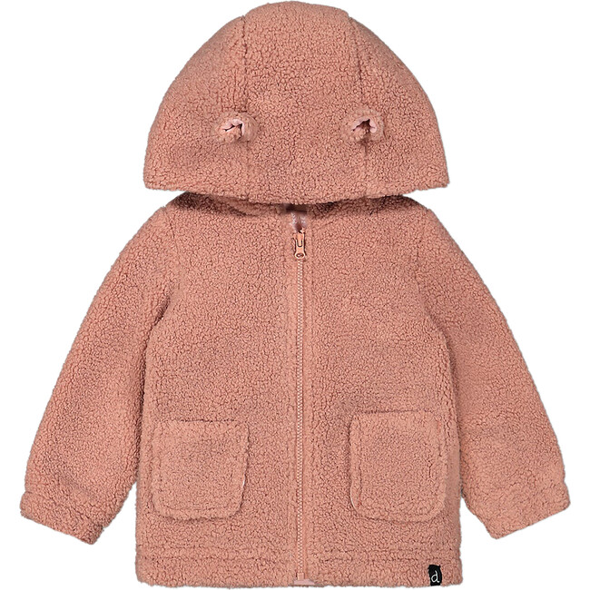 Sherpa Little Animal Ears Hooded Zip Jacket, Powder Pink