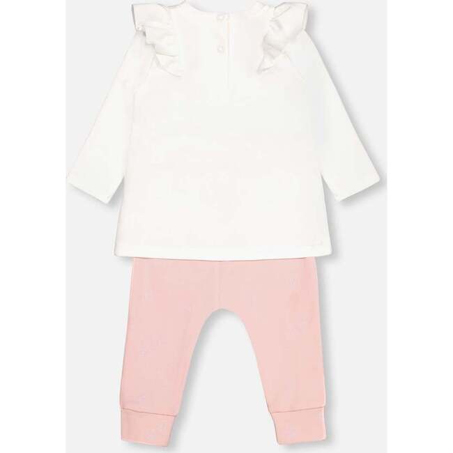 Sheep Print Onesie & Overall Set, White & Powder Pink - Mixed Apparel Set - 2