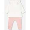 Sheep Print Onesie & Overall Set, White & Powder Pink - Mixed Apparel Set - 2