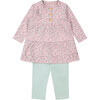 Little Flowers Print Long Tunic & Legging Set, Sage Green & Mauve - Mixed Apparel Set - 1 - thumbnail
