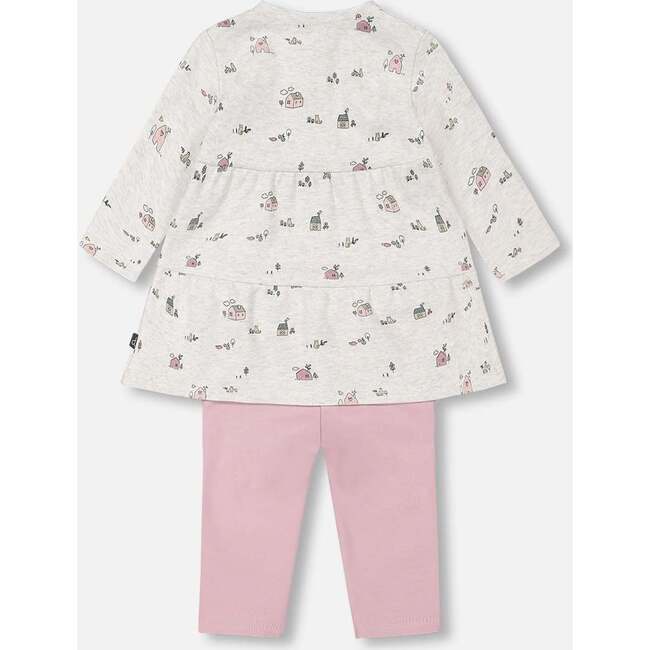 Little House Print Long Tunic & Legging Set, Mauve & Beige - Mixed Apparel Set - 2