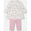 Little House Print Long Tunic & Legging Set, Mauve & Beige - Mixed Apparel Set - 2