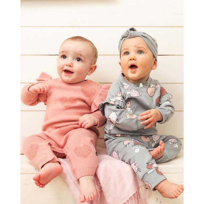 Sheep Print Top & Pants Set, Blue Grey - Mixed Apparel Set - 2