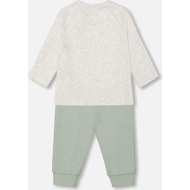 Sly Little Fox Print Top & Pants Set, Oatmeal & Sage Green - Mixed Apparel Set - 2