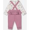 Little House Print Onesie & Suspender Pant Set, Mauve & Beige - Mixed Apparel Set - 2