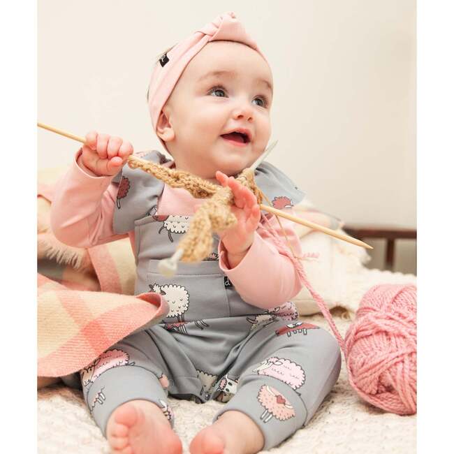 Sheep Print Onesie & Overall Set, Blue Grey & Powder Pink - Mixed Apparel Set - 2