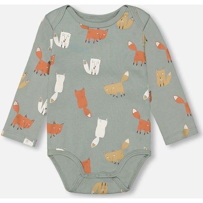 Sly Little Fox Print Onesie & Suspender Pant Set, Sage Green - Mixed Apparel Set - 3