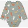 Sly Little Fox Print Onesie & Suspender Pant Set, Sage Green - Mixed Apparel Set - 3