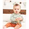 Striped Sly Little Fox Print Top & Pants Set, Sage Green & Mocha - Mixed Apparel Set - 2