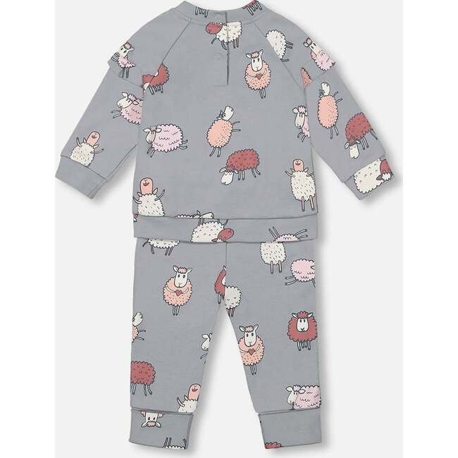 Sheep Print Top & Pants Set, Blue Grey - Mixed Apparel Set - 3