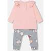 Sheep Print Top & Pant Set, Powder Pink & Blue Grey - Mixed Apparel Set - 3