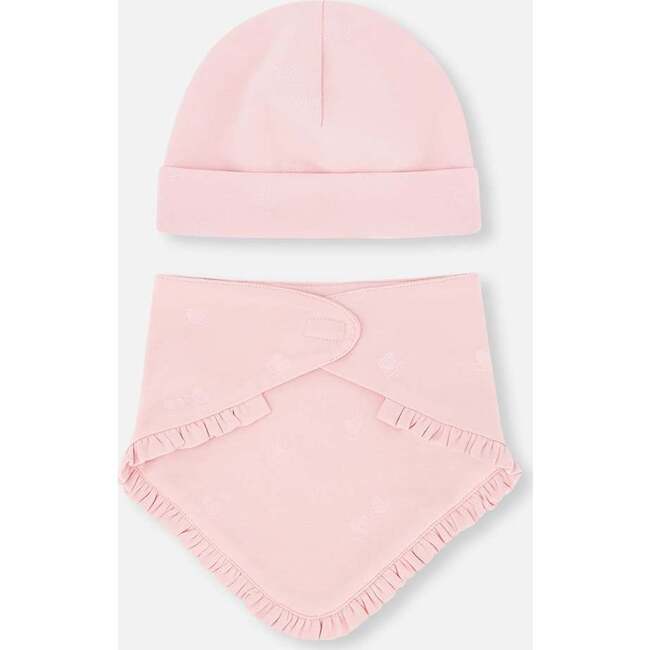 Little Heart Of Wool Ball Hat & Bib Set, Powder Pink - Hats - 2