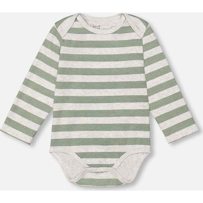 Stripe Onesie & Little Fox Print Overall Set, Sage Green - Mixed Apparel Set - 3