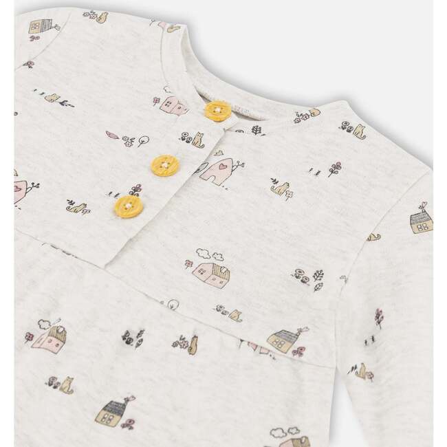 Little House Print Long Tunic & Legging Set, Mauve & Beige - Mixed Apparel Set - 3