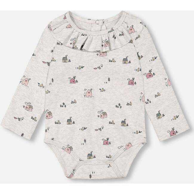 Little House Print Onesie & Suspender Pant Set, Mauve & Beige - Mixed Apparel Set - 3