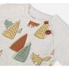 Sly Little Fox Print Top & Pants Set, Oatmeal & Sage Green - Mixed Apparel Set - 3