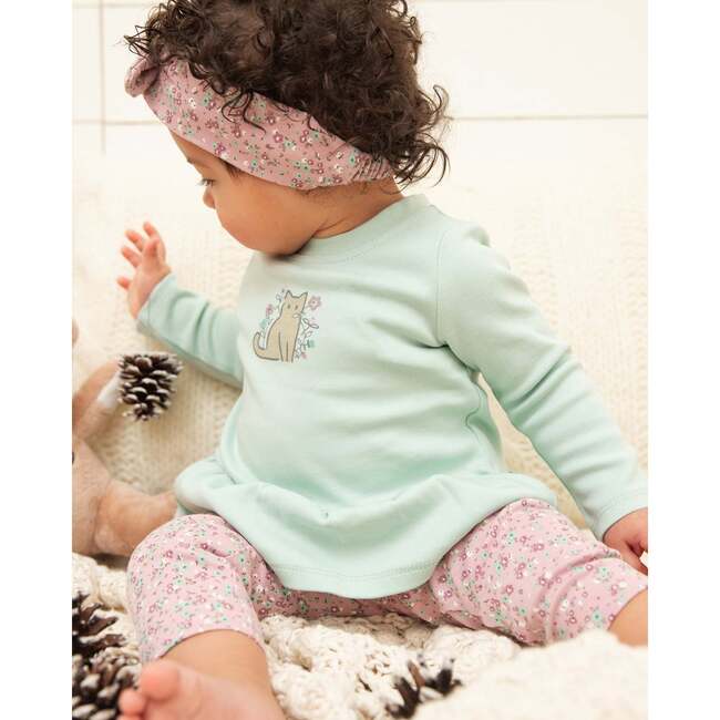 Tunic & Little Flowers Print Legging Set, Mint & Mauve - Mixed Apparel Set - 3