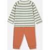 Striped Sly Little Fox Print Top & Pants Set, Sage Green & Mocha - Mixed Apparel Set - 3