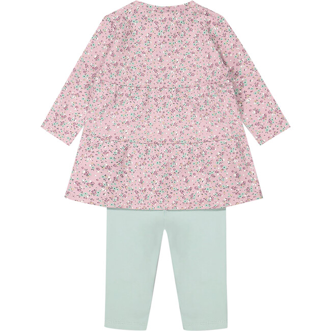 Little Flowers Print Long Tunic & Legging Set, Sage Green & Mauve - Mixed Apparel Set - 2
