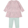 Little Flowers Print Long Tunic & Legging Set, Sage Green & Mauve - Mixed Apparel Set - 2