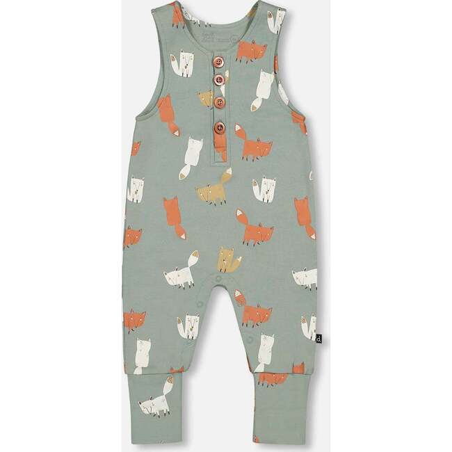Stripe Onesie & Little Fox Print Overall Set, Sage Green - Mixed Apparel Set - 4