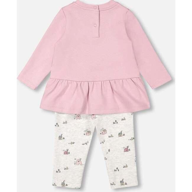 Little House Print Tunic & Legging Set, Mauve & Beige - Mixed Apparel Set - 4