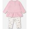 Little House Print Tunic & Legging Set, Mauve & Beige - Mixed Apparel Set - 4
