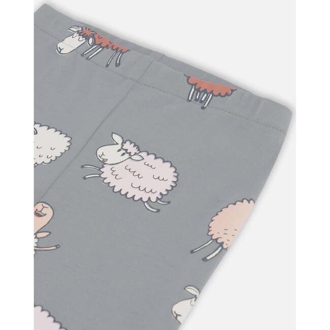 Sheep Print Long Tunic & Legging Set, Powder Pink & Blue Grey - Mixed Apparel Set - 4