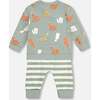 Sly Little Fox Print Top & Striped Pants Set, Sage Green - Mixed Apparel Set - 4