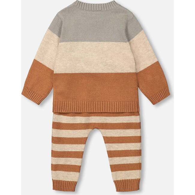 Color-Block Sweater & Striped Pant Set, Sage Green & Golden Yellow - Mixed Apparel Set - 3