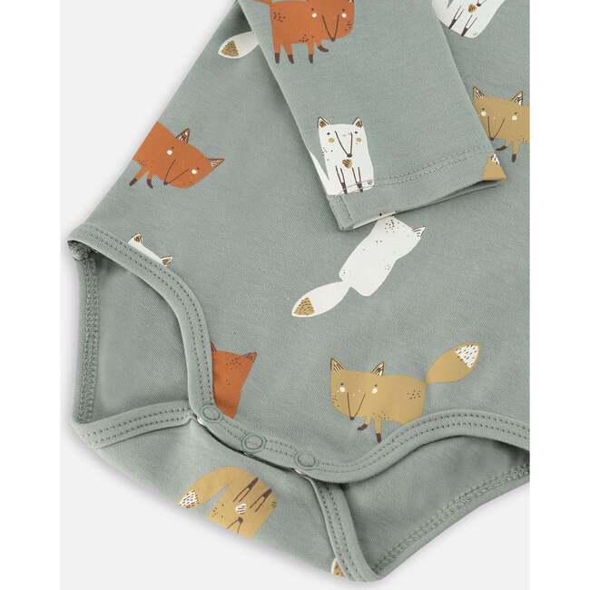 Sly Little Fox Print Onesie & Suspender Pant Set, Sage Green - Mixed Apparel Set - 5