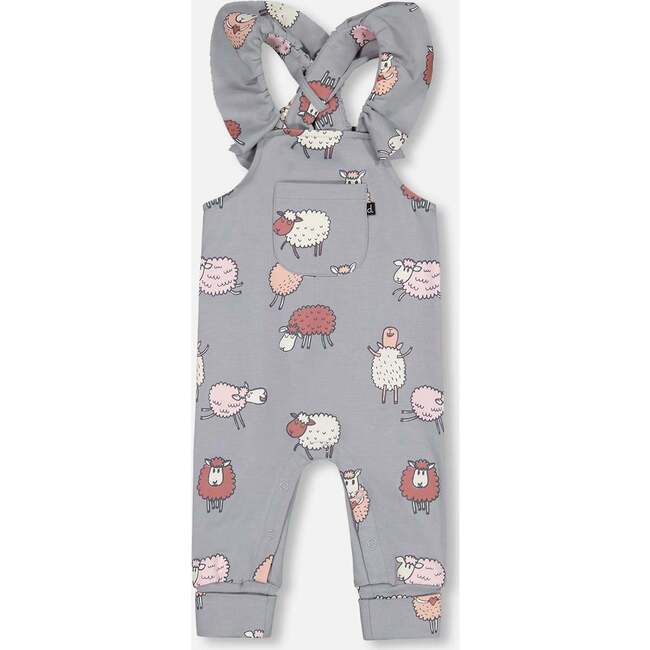 Sheep Print Onesie & Overall Set, Blue Grey & Powder Pink - Mixed Apparel Set - 6